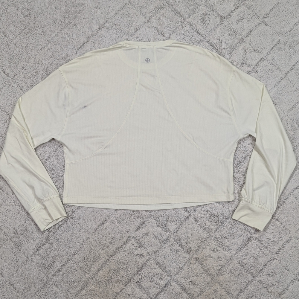 Lululemon Shirt Womens 6 White Yellow Muscle Love Long Sleeve Oversized Crop - Picture 5 of 7